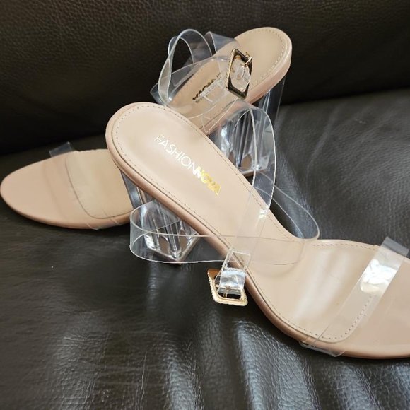 Fashion Nova open toe Transparent Glass Slipper clear strappy heels Size 8.5 - Picture 2 of 7